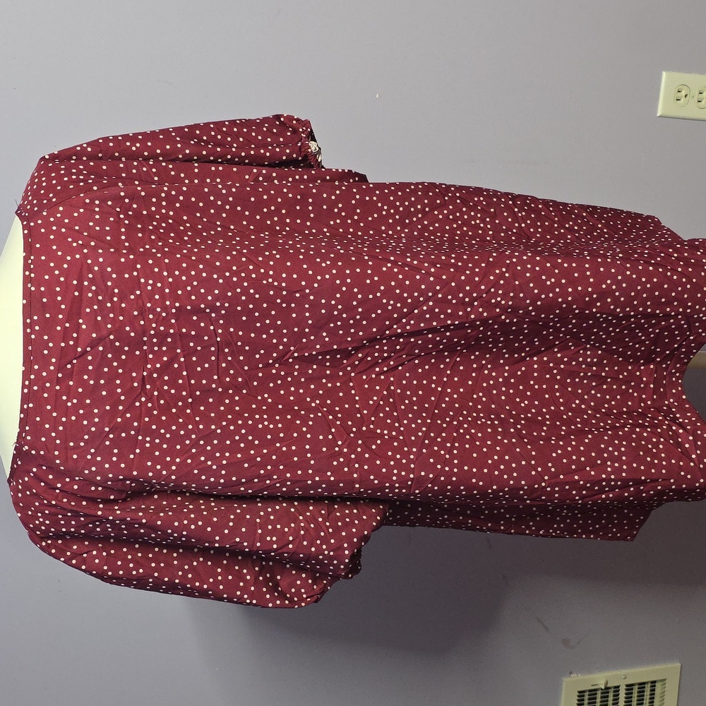 BloomChic Burgundy and Light Pink Polka Dot Blouse - Picture 2 of 6